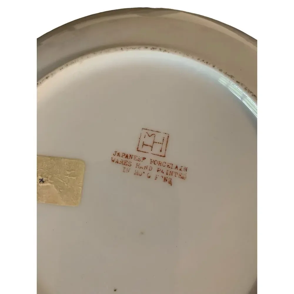 ACF Japanese Porcelain Ware Hong Kong Brass Clad Bowl, Blue Birds & Floral Decor